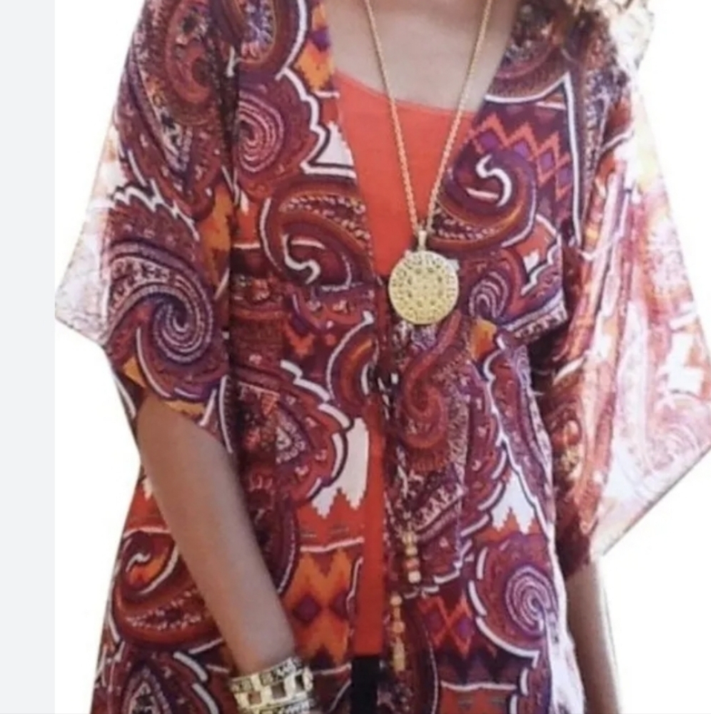 CAbi size Large Chelsea Tunic Top Kimono Sleeve Tie Front